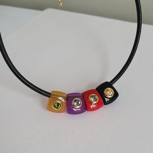 Vintage Joan Rivers Black Corded Colourful Rhinestone Beaded Choker Necklace
